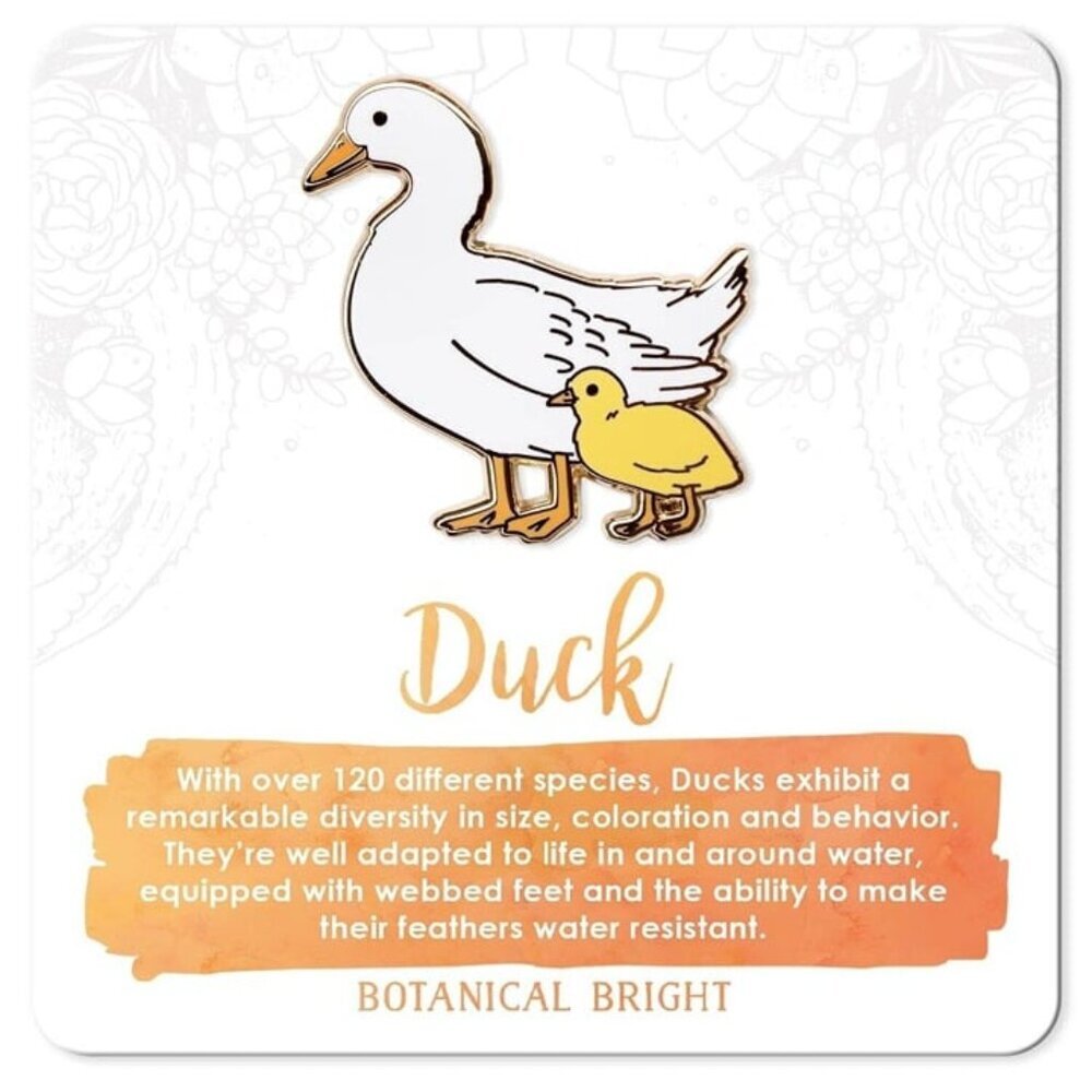 Duck & Duckling Bird Enamel Pin - Gold‎ Plated Brooch - Farm Animal Jewelry